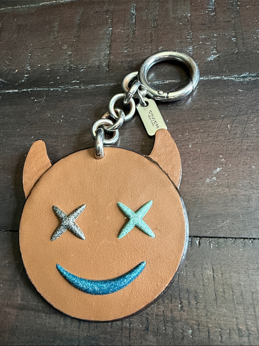 Coach Frisky Leather Bag Charm Emoji Face Glitter